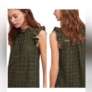 Maeve Olive Green Lace Sleeveless Top